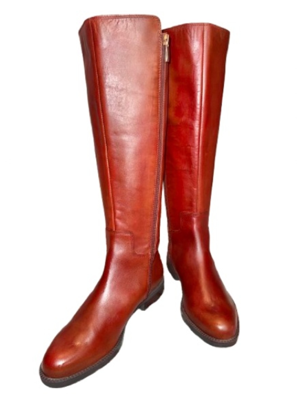 FRANCO SARTO Cheshire Cognac Red Brown Tall Zip Leather Riding Boots | Sz 8.5M